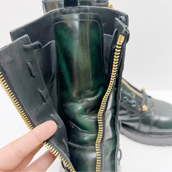 Versace Column Combat Boots Dark Green Leather Gold Medusa Logo Mens EU 41 US 8 - Picture 14 of 16